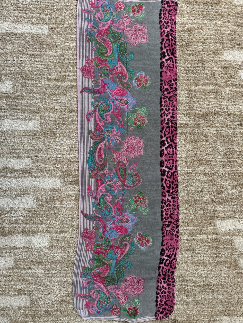 Floral Paisley Print Long Scarf in Gray and Pink Y2K mixed print